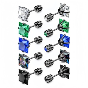 Square Zircon Stud <b>Earrings</b> Stainless Steel Pyramid Shape Prong Setting Party Fashion Piercing Jewelry - Product Image 1