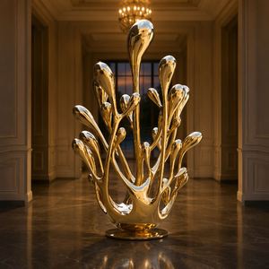 Sculpture fluide sur pied en acier inoxydable sur mesure, grande taille, artisanale, moderne et résistante aux intempéries pour espaces publics - Product Image 4
