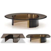 Table basse ronde élégante et moderne en verre trempé et acier inoxydable