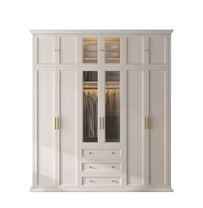 Tủ quần áo đôi hiện đại bằng gỗ với cửa kính, bộ nội thất phòng ngủ, tủ quần áo gỗ nguyên khối 6 cánh - Product Image 4