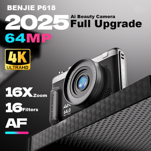 New Arrival Mini 4K HD 30FPS 64MP Professional Pocket Mirrorless Vlog CMOS Camera 16X Zoom 2-inch Screen Stabilized Rechargeable