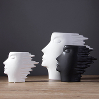 Vase noir en céramique en porcelaine de style nordique, vase de visage naturel abstrait, photo, peinture artistique