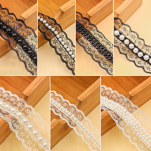 Cinta de recorte de encaje con cuentas de perlas blancas para novia hecha a mano para vestido de novia, diadema, decoración de zapatos - Product Image 5