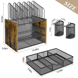 Organizzatore di File da <span class=keywords><strong>scrivania</strong></span> in <span class=keywords><strong>legno</strong></span> a 4 livelli con 5 supporti per File verticali e 2 portapenne <span class=keywords><strong>Organizer</strong></span> Desktop con cassetto - Product Image 5