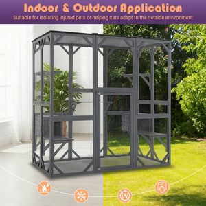 Mehrstöckiges <span class=keywords><strong>Outdoor</strong></span>-Katzengehege mit Sprungplattformen, Katzenhaus, Fenster-Spielplatz, UV-beständiges Asphaltdach, Wetterfest - Product Image 3
