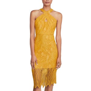 Venta al por mayor nuevo moda <span class=keywords><strong>amarillo</strong></span> elegante sin mangas sexy bodycon vestidos de encaje - Product Image 3