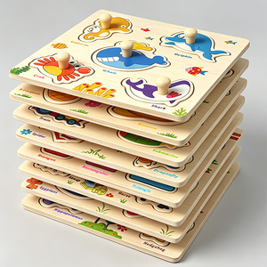 Rompecabezas <span class=keywords><strong>de</strong></span> madera con puzle <span class=keywords><strong>de</strong></span> perillas para niños pequeños, juguete educativo <span class=keywords><strong>de</strong></span> aprendizaje temprano con formas <span class=keywords><strong>de</strong></span> <span class=keywords><strong>animales</strong></span> y frutas - Product Image 4