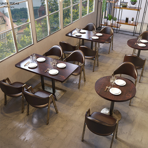 Industrial Style Coffee Shop Booth Sofa With <strong>Table</strong> and Chair Retro Design Restaurant Dining <strong>Table</strong> Chair Wooden Leisure Furniture - Product Image 1