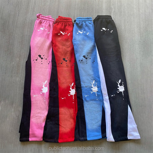 Flare Sweat Pants Custom Streetwear 100% Cotton French Terry Wholesale Vintage Print Distressed Acid <b>Wash</b> Flare Sweatpants Men - Product Image 1