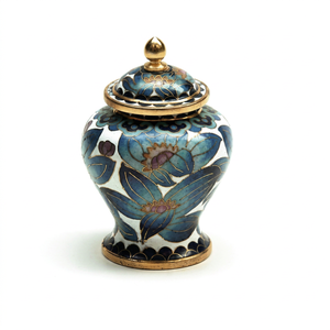Jarrón de cobre cloisonné con tapa, diseño floral de loto azul, urna de mesa para cremación de adultos, para cenizas humanas, conmemorativa. - Product Image 1
