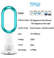 Ventilateur sans pales électrique blanc en plastique sur pied avec télécommande 10 vitesses et contrôle par application pour usage hôtelier et domestique
