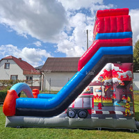 Toboggan gonflable sec sur le thème du camion de pompiers commercial, toboggan gonflable pour enfants, idéal pour la location de fêtes