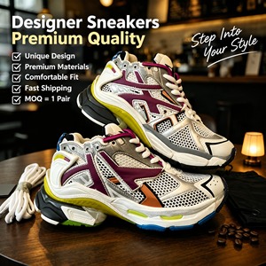 Chaussures de sport unisexes de créateur à plateforme, avec empeigne en maille, Noir Blanc Argent, Sneakers, Mocassins classiques, Baskets plates décontractées - Product Image 1