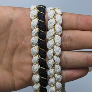 Handgewebtes Geflochtenes Band Luxuriöses Traditionelles Schwarz-Weiß-Gold Metallfaden-Spitzenband Gewebtes Band für Kleidung/Taschen/Heimdekoration - Product Image 3