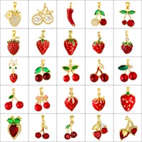 Schattige Kristallen Aardbei Kersen Fruit Charme Hanger Ornament Email Diy Accessoire Voor Sleutelhangers Maken Sieraden Oorbel Decoratie
