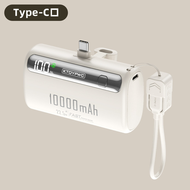 10000mAh Capsule Power Bank with Built-in Cable, Portable and Compact Mini Power Bank, Super Fast Charging