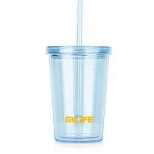 12oz Custom Bpa Free <strong>clear</strong> Transparent Double Wall <strong>Tumblers</strong> <strong>Plastic</strong> Reusable Cup Water Bottle with Straw - Product Image 2