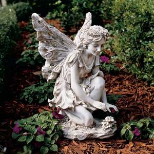 Statue d'ange gardien en acier inoxydable Art déco imperméable avec base fleurie Unique pour la décoration de patio, balcon et jardin - Product Image 3
