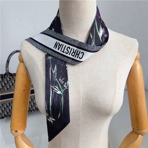 2024 impression personnalisée marque sergé sac écharpe mode femmes cheveux longs <span class=keywords><strong>soie</strong></span> ruban étroit deux bords Satin écharpes - Product Image 6