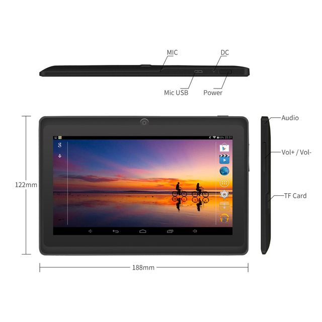 7 Inch Tablet MTK6737 Processor 2+16GB Storage Android 7 OS 3000MAH Battery 1024*600 Resolution G+P TP Support BT &Google Map