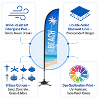 Drapeau de plage personnalisé imprimé, forme plume ou rectangle, 8 options de base, bannière publicitaire imperméable pour événements et salons professionnels