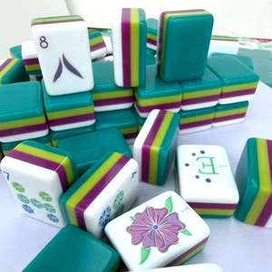 Fichas de Mahjong Estilo Americano, Hechas a Mano, Portátiles, para 4 Jugadores, con Patrón Artístico Pintado a Mano en Azul Pavo Real, de Lujo - Product Image 3