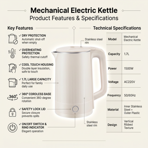 Factory Direct Sale 220V Stainless Steel Portable Mechanical <b>Kettle</b> 1500W 2-Layer 1.7L Automatic Shut-off Boil-Dry Boil-Dry Prot - Product Image 3
