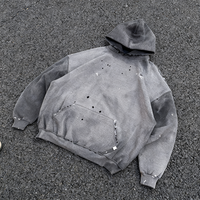 Sweat à capuche vintage personnalisé pour homme, coupe ample, en tissu épais délavé, effet éclaboussures de peinture, bords bruts et usés