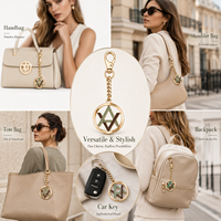 Pendentif cercle personnalisé avec logo monogramme plaqué or de qualité supérieure, avec chaîne épaisse et fermoir mousqueton, breloque métallique pour sac