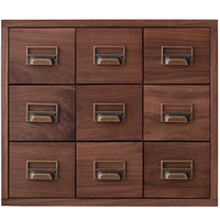 Organisateur de bureau en bois massif à 9 tiroirs avec poignées métalliques vintage, boîte de rangement pour bijoux en noyer, commode à tiroirs pour coiffeuse ou bureau