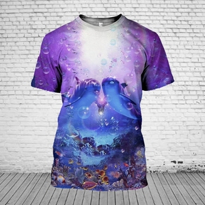 Camiseta <span class=keywords><strong>para</strong></span> hombre Cute Ocean Dolphin Pattern Teens Comfort Tops de manga corta Camiseta de cuello redondo personalizada con la última ropa de calle de fábrica - Product Image 3