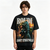 T-shirt Homme Vintage Délavé Oversize avec Logo Personnalisé, Imprimé Graphique Masque, Streetwear Coton Manches Courtes, OEM ODM Vente en Gros