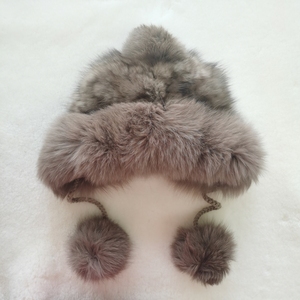 毛皮の帽子クラシック冬のキツネの毛皮ポンポンウシャンカ織りリアルミンク毛皮調整可能ユニセックス - Product Image 1