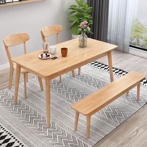 Ensemble de table à manger en bois massif nordique, 4 pièces, rectangulaire, couleur naturelle, durable, pour usage domestique - Product Image 2