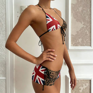 Conjunto de Bikini de Dos Piezas con Tejido de Punto con Rayas de Leopardo Y2K, por Encima de la Rodilla, Color Block, Talle Bajo, Ropa de Playa - Product Image 4