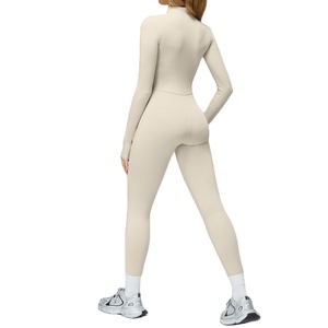 Fleece Lined Solid Breathable Yoga Jumpsuit 1-Piece Thermal Bodysuit For Women Outdoor Running & Fitness ELT2509