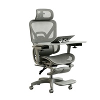 Chaise de bureau ergonomique en maille grise avec support lombaire 3 zones + accoudoirs 4D et table pour ordinateur portable - Gris