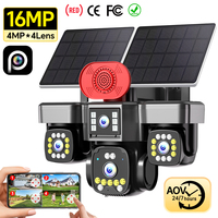 Caméra de surveillance solaire sans fil 16MP 4G à 4 objectifs et 6 moteurs AOV pour extérieur, maison et entreprise, avec longue autonomie, pour commande en gros