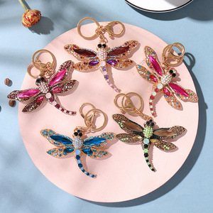 Rhinestone Dragonfly Keychain Gold Plated Metal <b>Key</b> Tag Cartoon <b>Key</b> <b>Holder</b> Birthday New Year Gift - Product Image 1