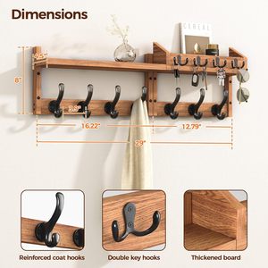 Perchero de Pared Moderno y Sostenible de Madera de 29 Pulgadas, 4 en 1, No Plegable, con 11 Ganchos y Porta Llaves para Almacenamiento en Sala de Estar o Dormitorio - Product Image 2