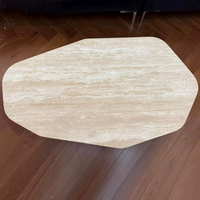 Table basse asymétrique Wabi Sabi, surface en pierre naturelle de luxe, base à trois blocs, table de salon pour la maison