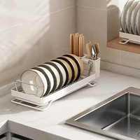 Petit égouttoir à vaisselle en métal à un seul niveau pour cuisine, support de rangement sous évier pour bols et assiettes, avec porte-baguettes