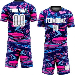 Ensemble de maillots de football personnalisés sublimés pour hommes, manches courtes, col rond, polyester à séchage rapide, coupe athlétique toutes saisons, tenue d'équipe - Product Image 1