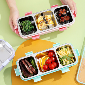 Lujosa fiambrera <span class=keywords><strong>rectangular</strong></span> de acero inoxidable para niños con contenedor de alimentos de 3 compartimentos - Product Image 4