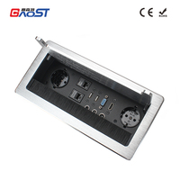 Boîtier de connectivité de table, argenté, 2 prises EU standard, 2 ports Cat6, HDMI, USB, VGA, 2 ports audio 3,5 mm, micro, argenté