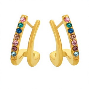 Pendientes Minimalistas de Aro Pequeño Curvo de Doble Capa con Circonitas Pavé Laterales, de Acero Inoxidable Sin Plomo, para Mujer - Product Image 1