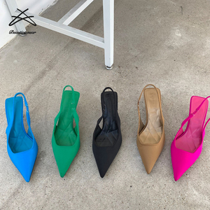 Sandali da donna Sexy a punta con tacco a punta scarpe eleganti da donna in tinta unita di alta qualità sandali da donna in vernice con tacco basso basso - Product Image 4