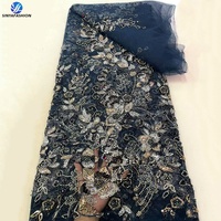 Sinya 5 Yardas de Encaje Francés de Lujo con Cuentas de Cristal y Lentejuelas 3D, Malla de Tul Africana de Alta Calidad con Cuentas para Vestidos de Novia