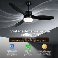 Ventilateur de plafond vintage américain 42/52 pouces avec lumière, 3 pales, moteur DC tout noir, 6 vitesses, LED 3000-6000K, intérieur/extérieur, ODM