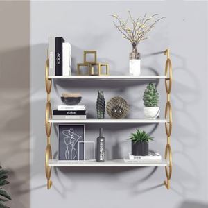 Mensola Decorativa da Parete in <span class=keywords><strong>Ferro</strong></span> <span class=keywords><strong>Battuto</strong></span> Multistrato Semplice, Porta Legna in Metallo <span class=keywords><strong>Nero</strong></span> e Oro - Product Image 2